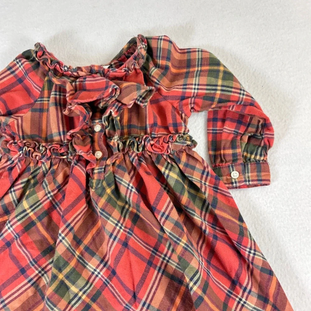 Ralph Lauren Baby Girls Red Plaid Flannel Dress and Bloomers Set 9M Holiday
